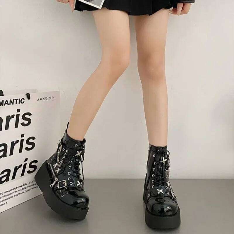 Platform Wedges Women Ankle Autumn Winter Gothic Street Comfy Fashion Cool Woman Shoes Motorcycle Boots Big Size 43