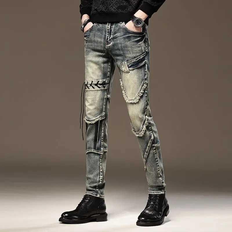 Elastic Trousers Tight Pipe Slim Fit Man Cowboy Pants Stretch Skinny Jeans for Men 90s Streetwear Casual Y2k Vintage Harajuku Xs J251030