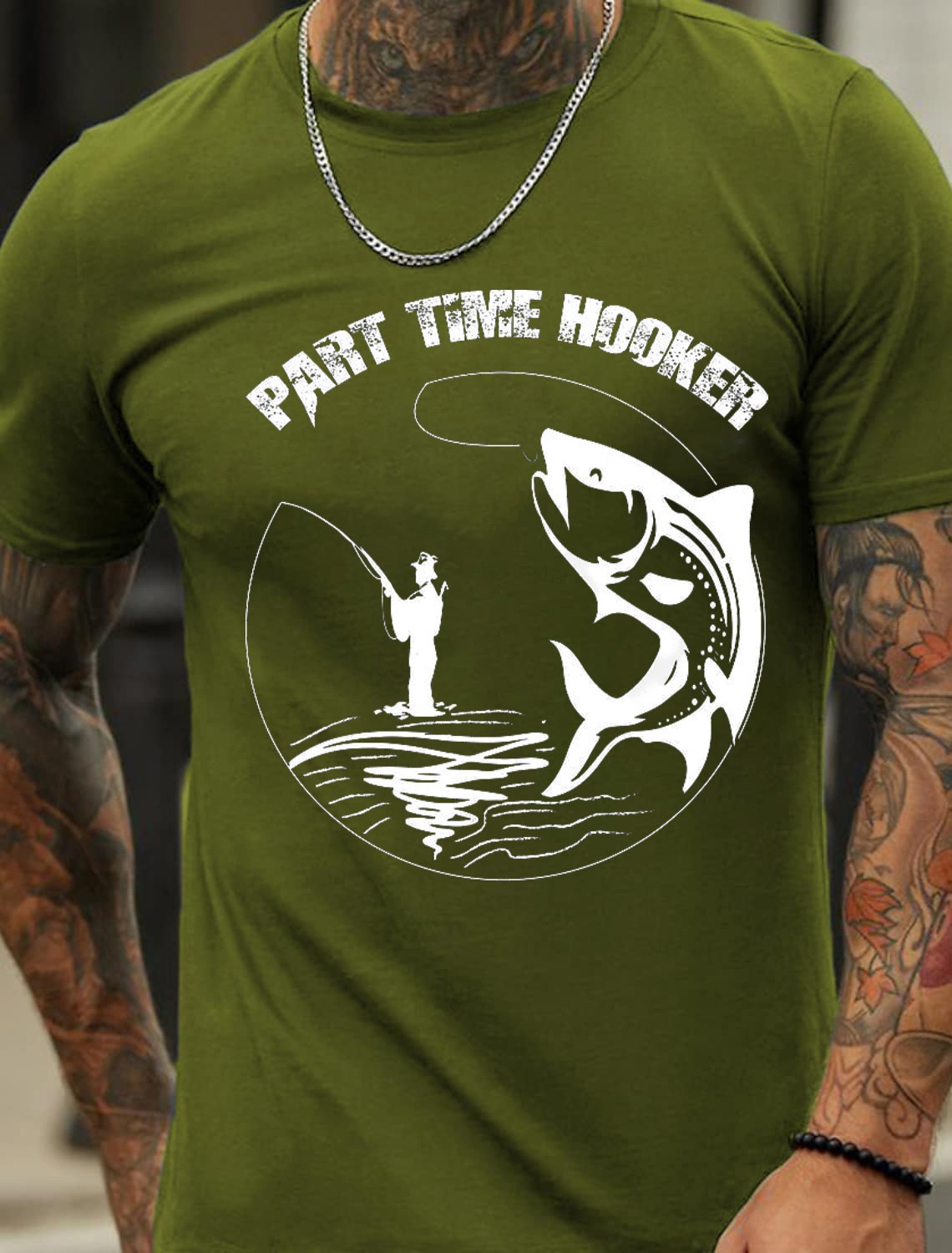 European & American Oversized Vintage Fishing Print Pattern Fashion Men's Cotton Summer T-Shirt - TT7087