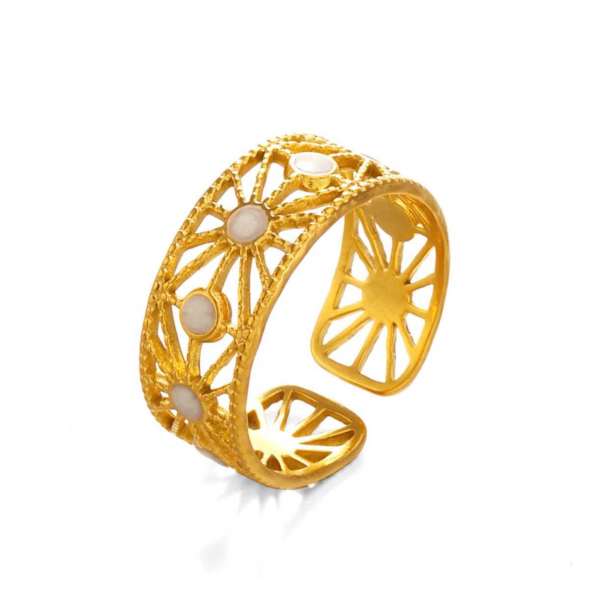 Geometric Hollow Enamel Womens Ring Adjustable Open Gold Plated Stainless Steel Luxury Quality Jewelry for EngagementW251030