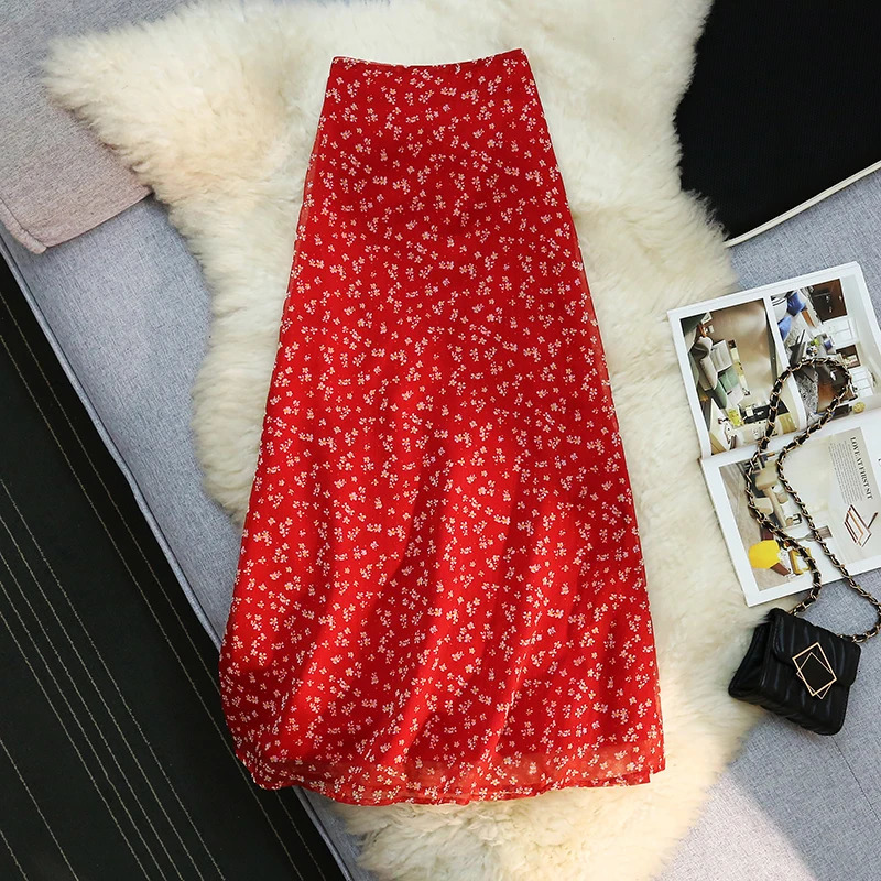 Seoulish Korean Retro Floral Midi Skirts for Women 2025 Spring Summer Elegant High Waist Casual Mid Length Womens Skirts 251028