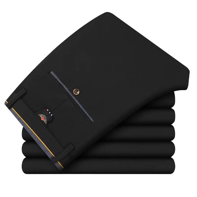 High Stretch Mens Dress Pants High Waist Elastic Formal Suit Pants Office Business Classic Casual Trousers Slim Fit Black Blue 251028