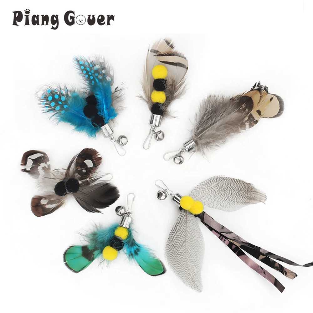 6pcs Mix Simulated Insect Accessories Cat Teaser Stick Feather Replacement Head Interactive Kitten Pet Toy S251029{category}