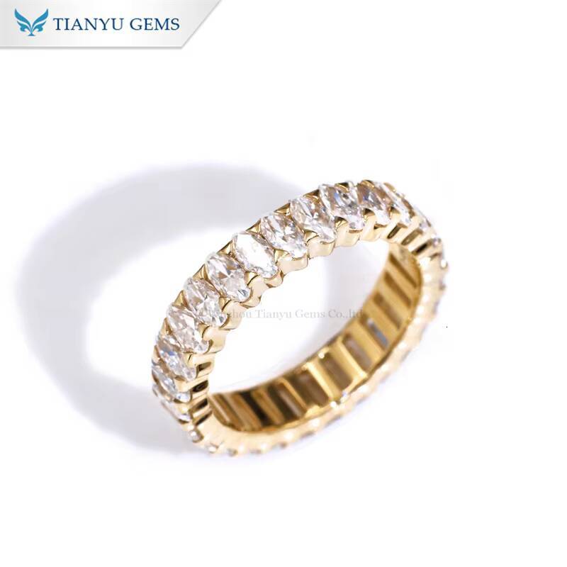 Tianyu Gems Moissanite Marquise 24mm and Emerald Cut 24mm 14k Yellow Gold Full Band Eternity Band for Women