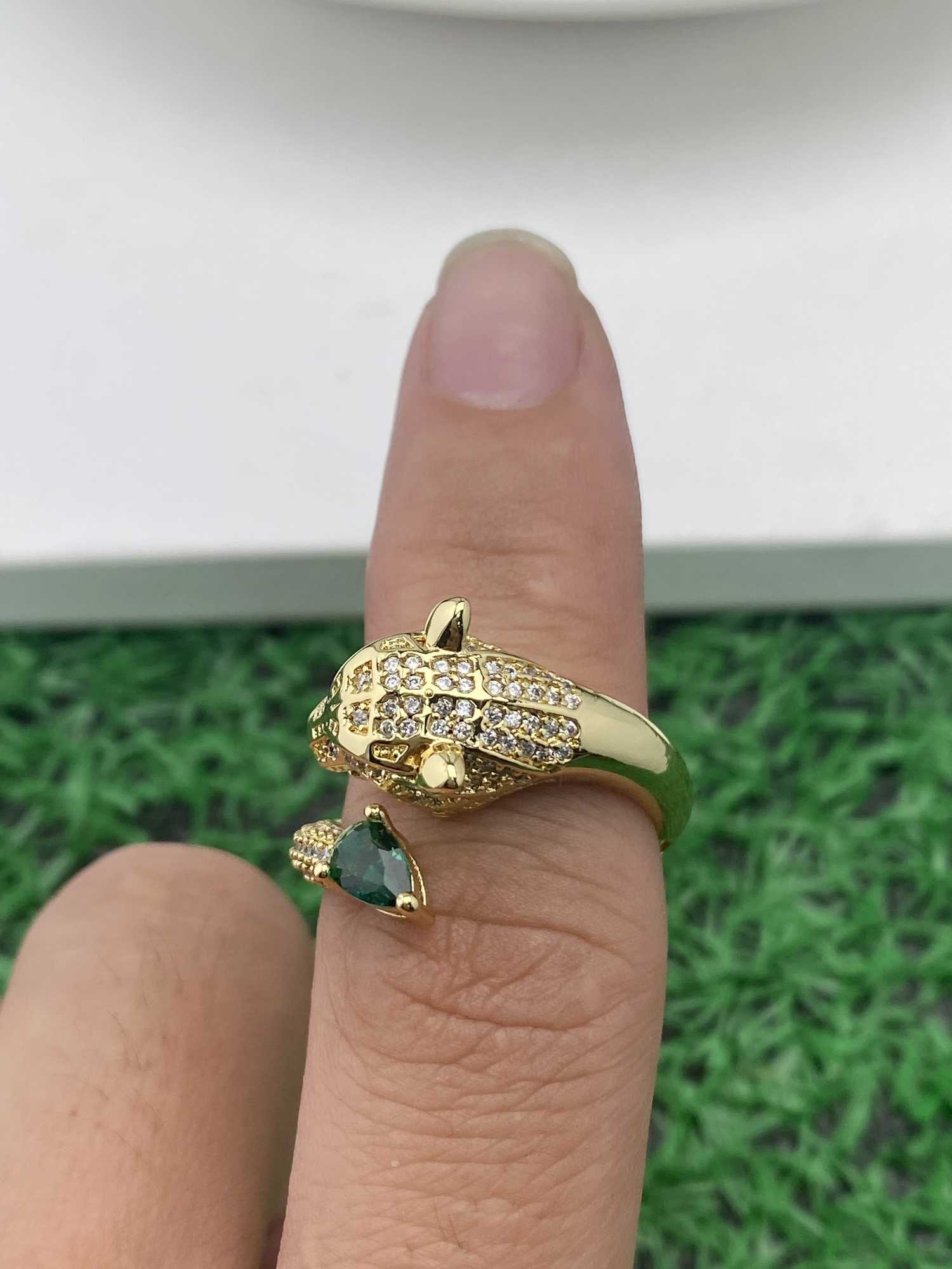 Lovely Leopard Jaguar Pave Cubic Zirconia Adjustable RingW251030