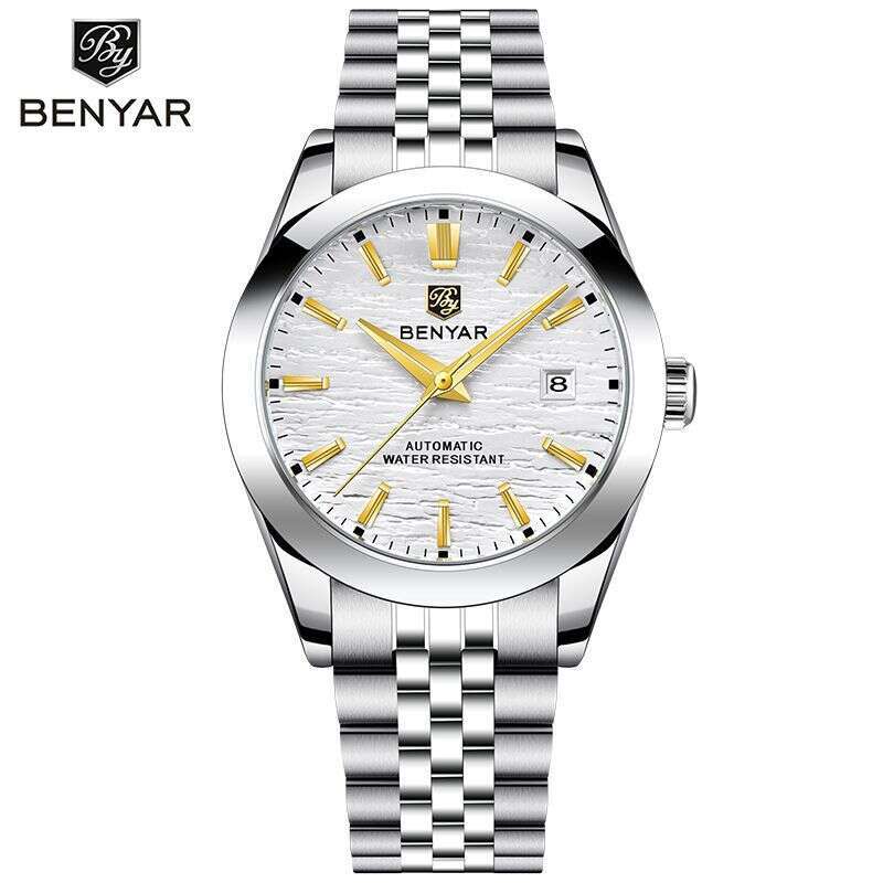 benyar new texture wave surface calendar luminous stainless steel strap mens mechanical watch by5209m
