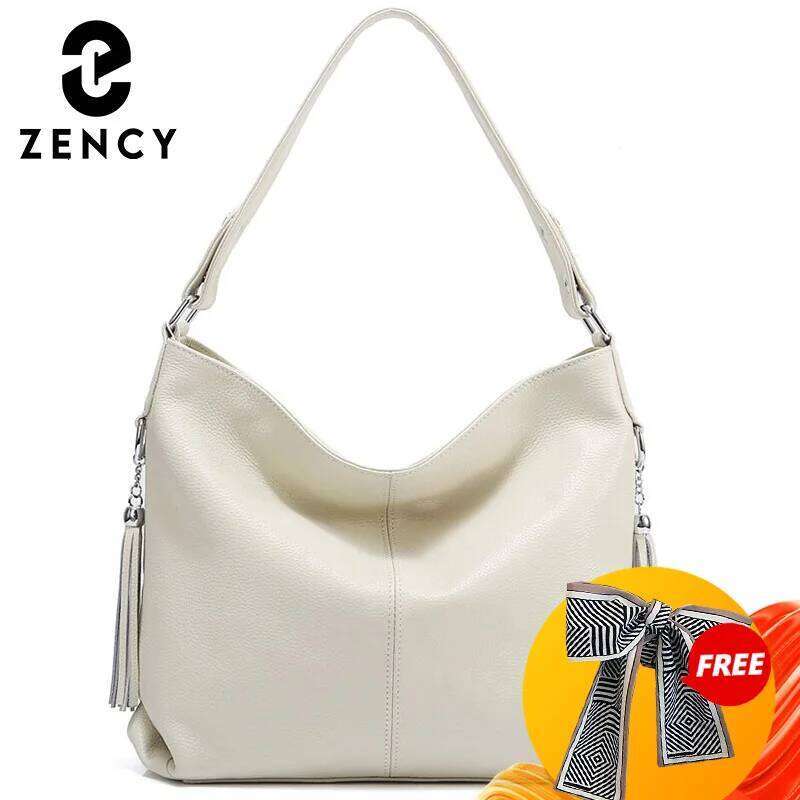 Designer bag 52 Zency Elegant Beige Women Genuine Leather Handbag Hobo Bag Fashion Crossbody Tassel Big Capacity Shopper Tote Purse Sac Hot Sale