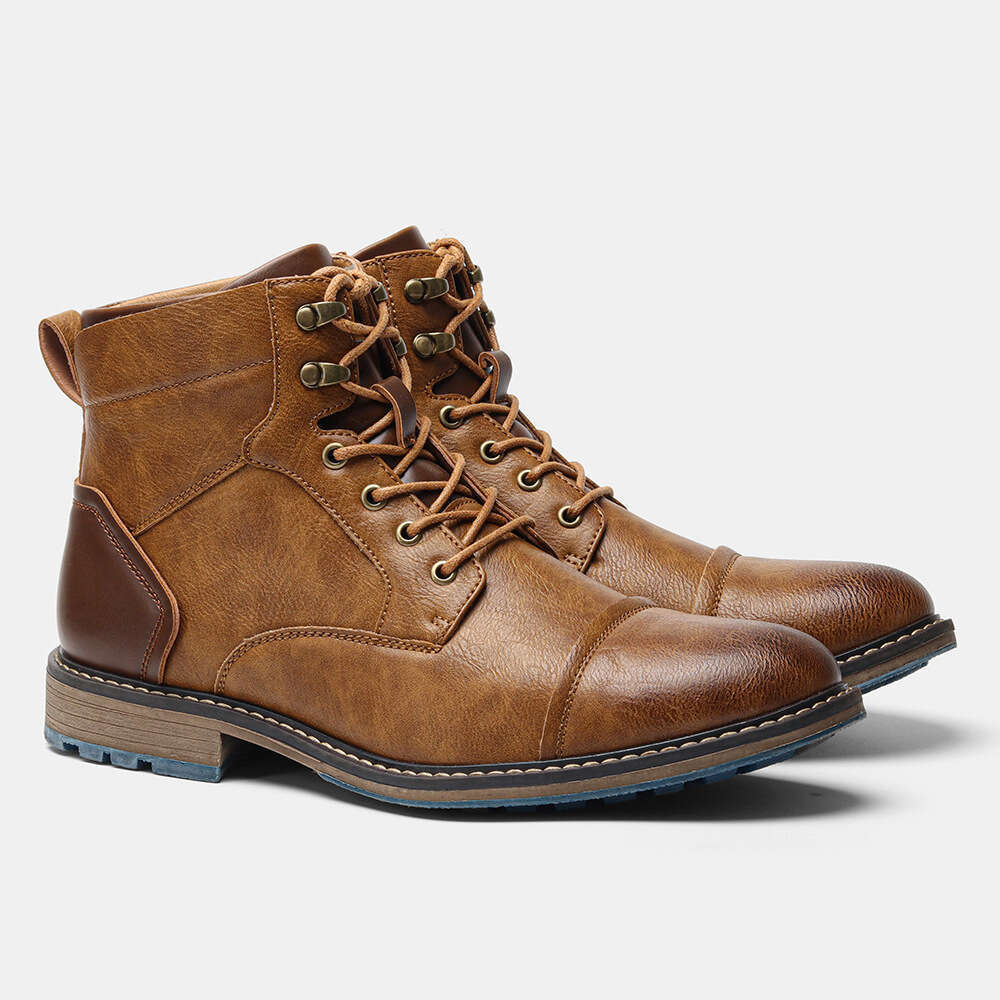 New Plus Size Men's Leather Single Fashion Work Short High-top Martin Boots