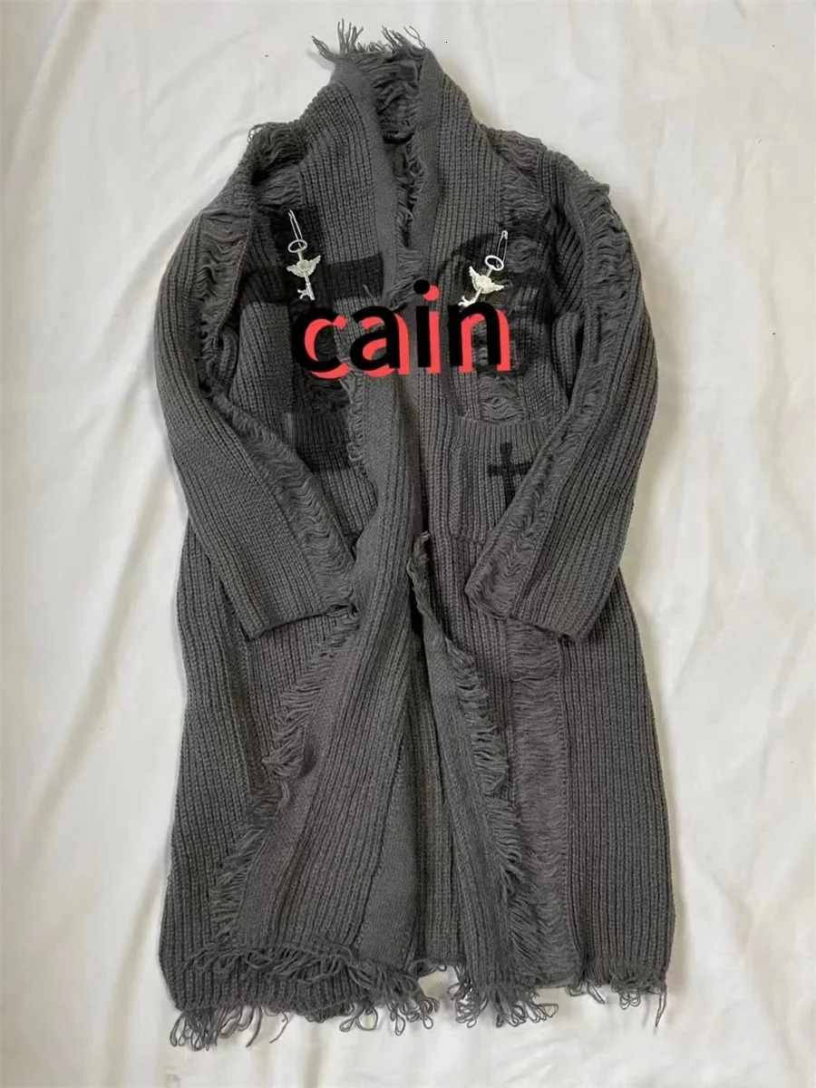 Y2k American Retro Dark Vintage Cardigan Sweater with Holes Men and Women Fashion Torn Punk Mid Length Knitted Jacket 251029