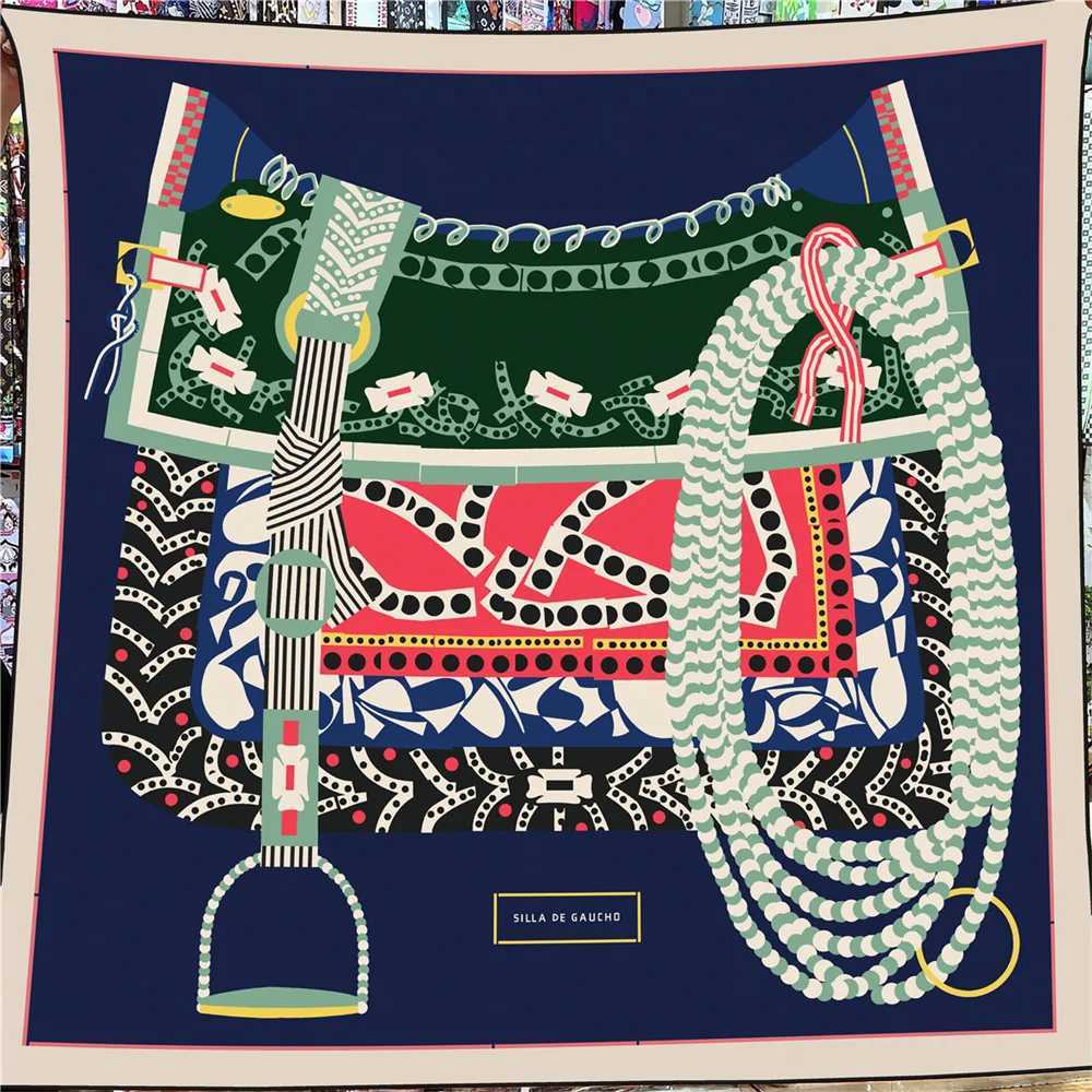 POBING Silk Cashmere Scarf Women Hand Rolled Shawls Saddle Print Square Scarves Wraps Lady Bandana Big Hijabs Female FoulardsW251030