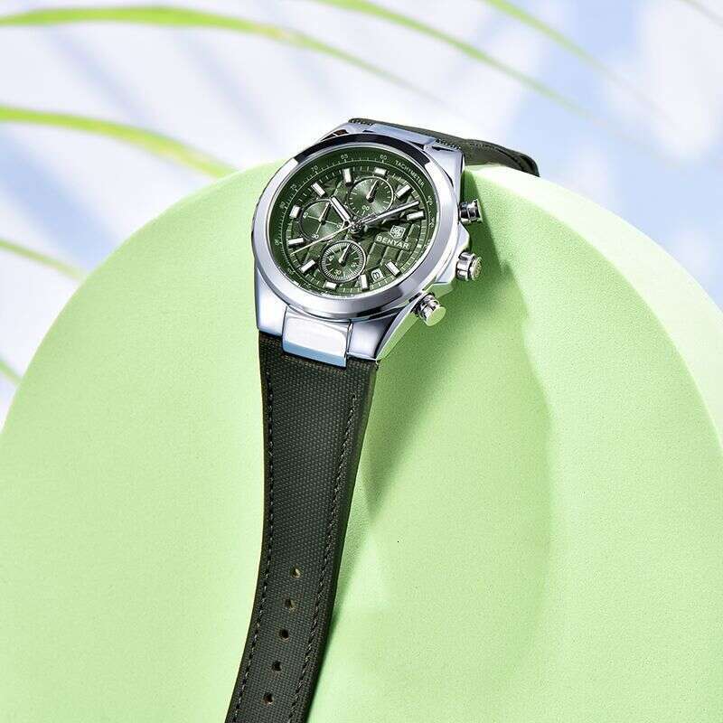 benyar new luminous multifunctional chronograph leather strap mens quartz wristwatch by5206