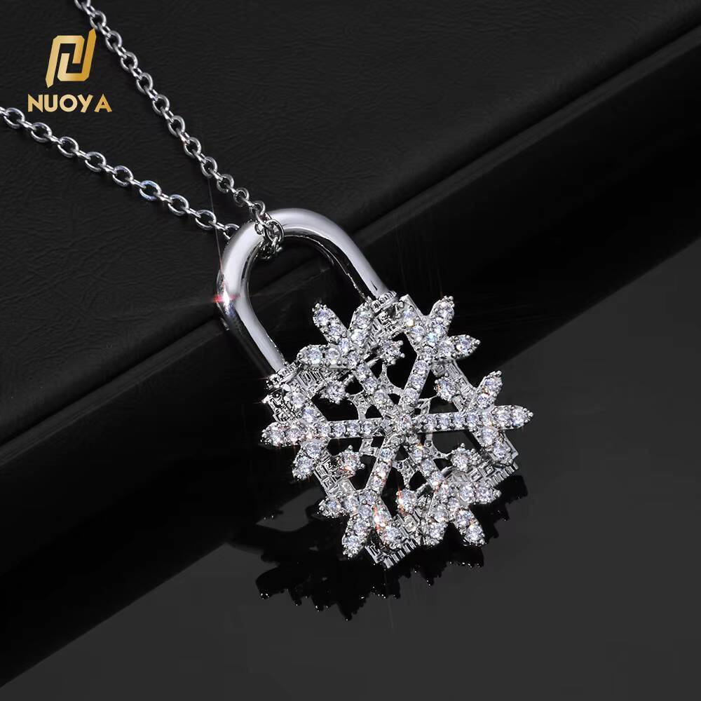 NUOYA Iced Out Diamond Snowflake Pendant Necklace with Fine Chain for Women Keybox Padlock Design Charm Pendant Fashion Jewelry Designer's style