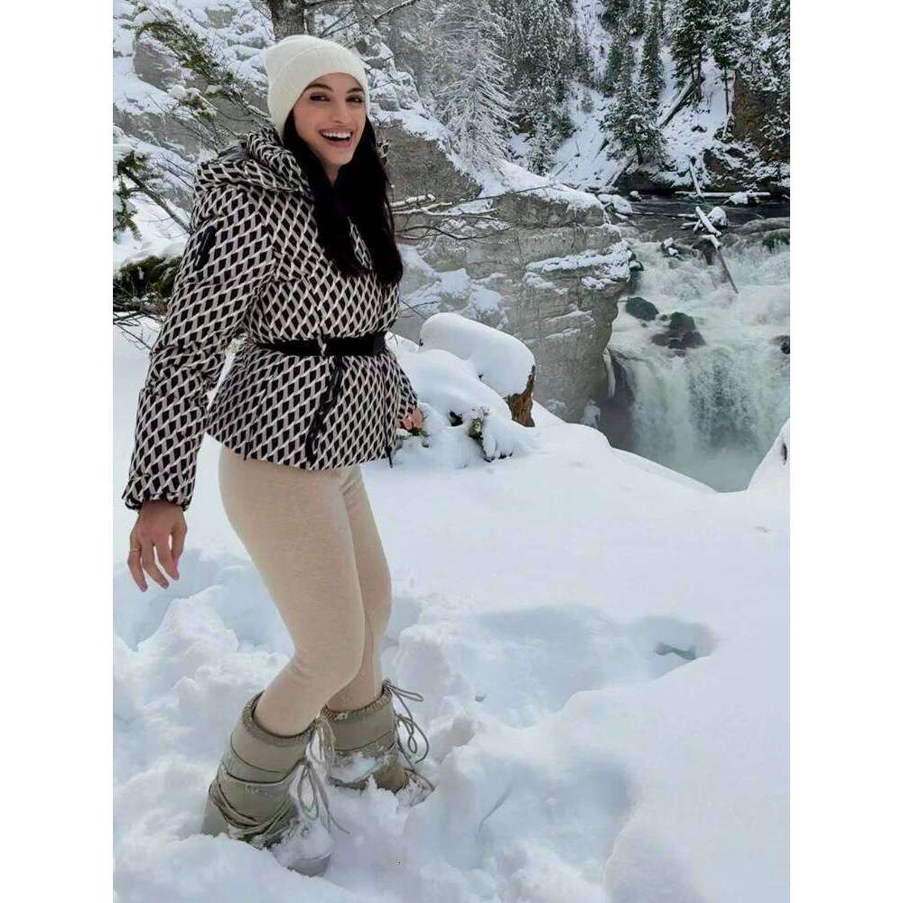 Women's Hooded Warm Ski Wear High Collar Long Sleeves With Belt Windproof Thermal Jacket Winter Female Chic Overcoat