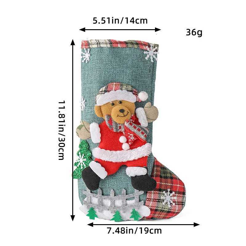 30CM Linen Christmas Gift Stockings 3D Santa Claus Elk Knitted Hanging Decorative Stocking Candy Bag for Christmas Party C251030