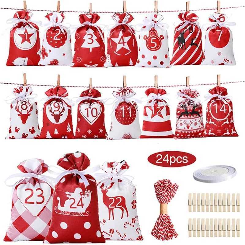 Advent Calendar Gift Bag Set 24pcsset DIY Christmas Advent Calendar Santa Claus Christmas Doll Merry Christmas Navidad kid Gift C251030