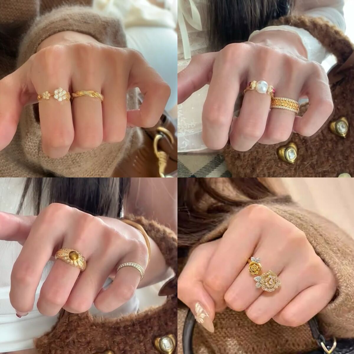 Zircon-set rhombic iris flower wide-open ring, antique vintage finger ring, retro and luxurious style jewelry accessory ddmytues