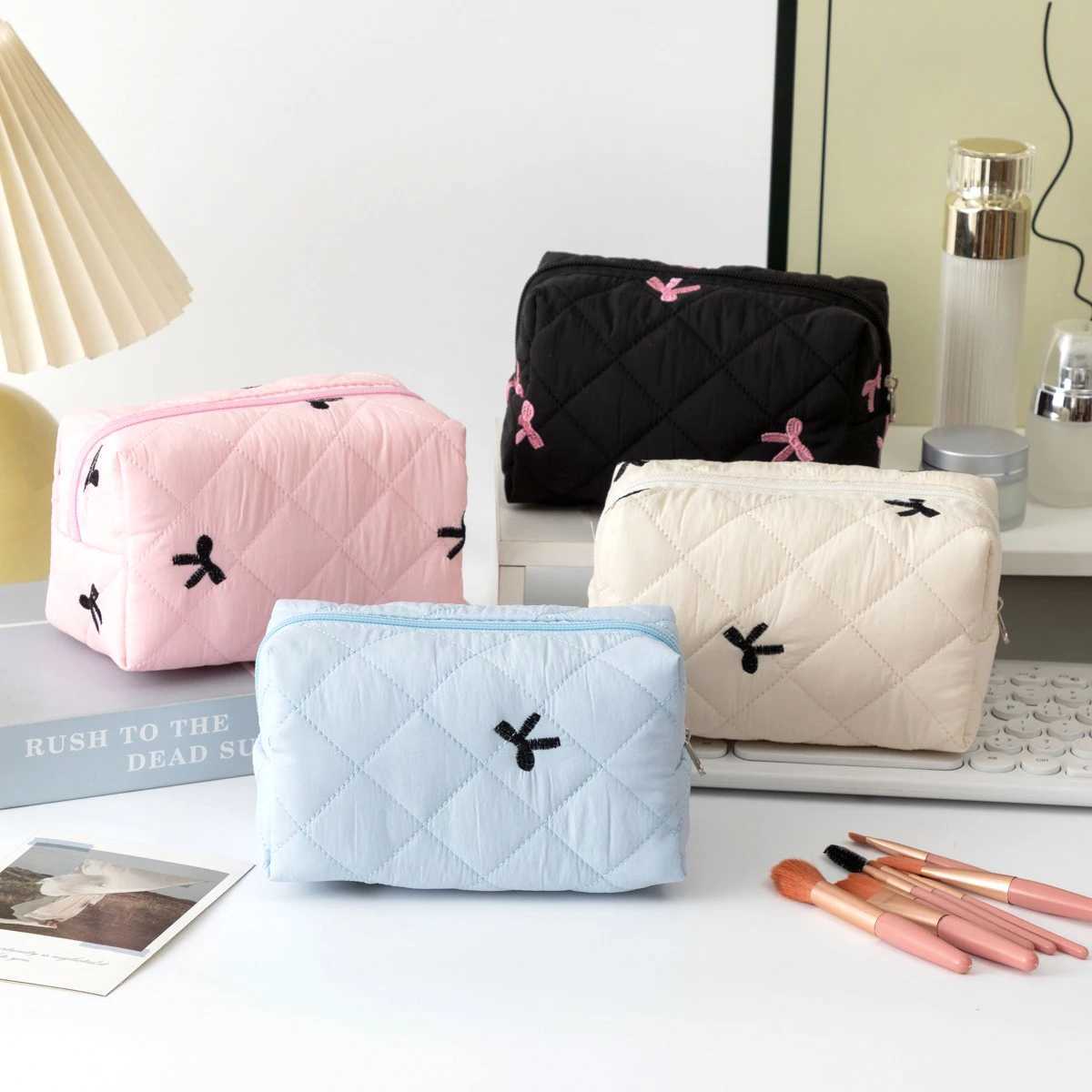 1PC Bowknot Pencil Case with Zipper Portable Stationery Storage Bag Large Capacity Fashionable Study Supplies Organizer J251115