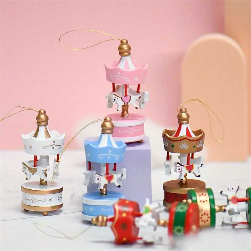6Pcs Wooden Carousel Horse Hanging Ornaments For Christmas Tree Decor Merry Go Round Pendants Home Party Festival Decoration C251030