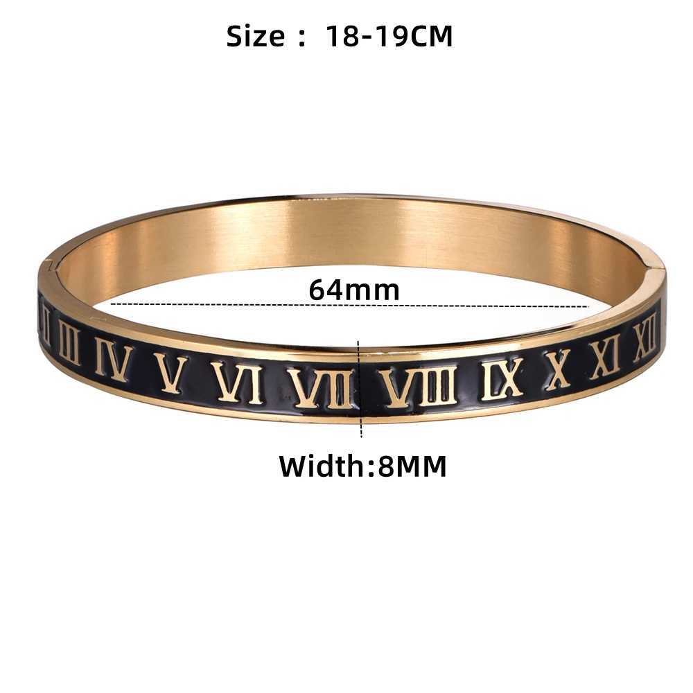 New Design Cuff Bangle StainlESS Steel Enamel Carving Roman Numeral Couple Roman Bangle For Men Women JewelryW251030