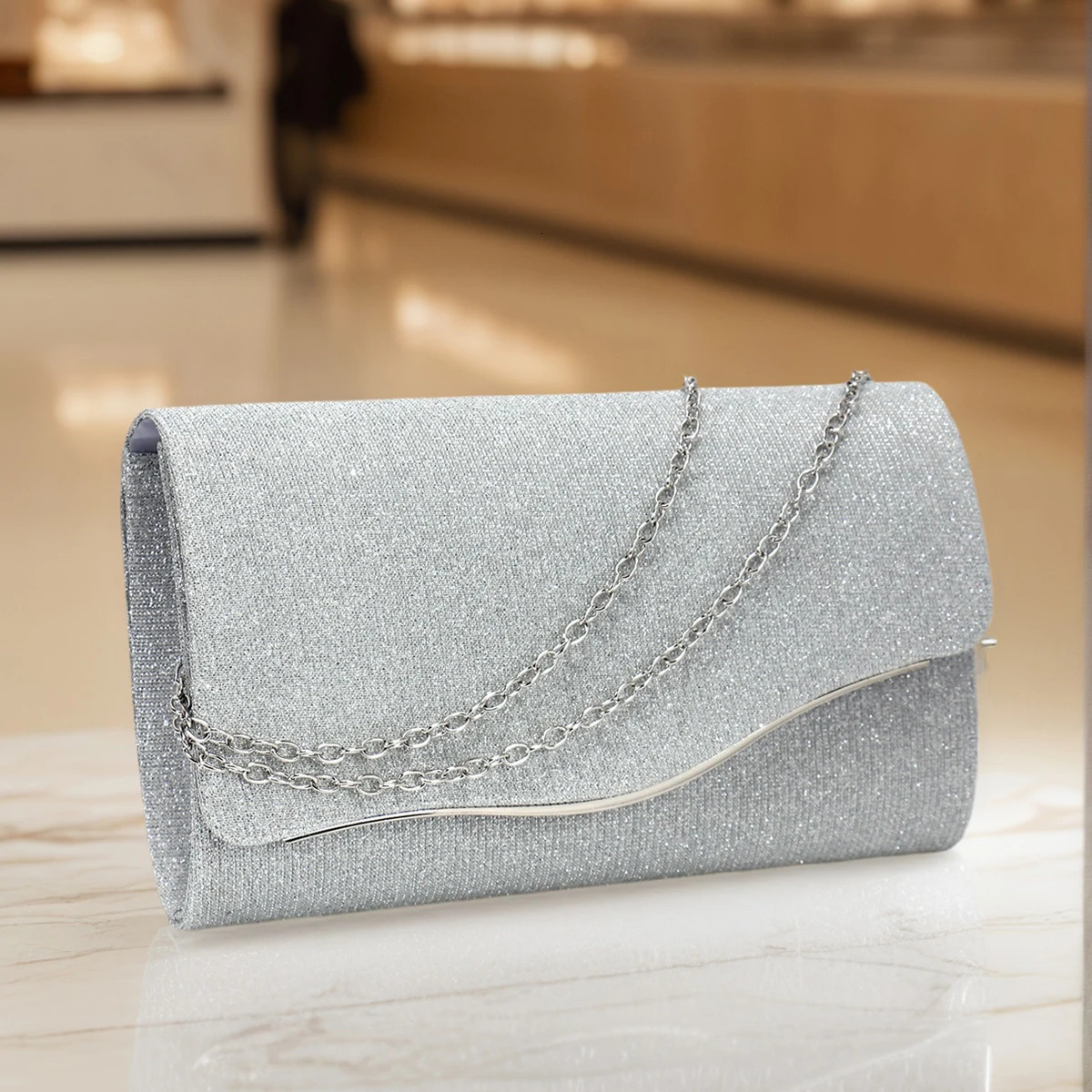 Glitter Women Evening Bags Fashion Black Color Lady Party Dress Banquet Clutch Bags With Shoulder Chain Messenger Purse 251030