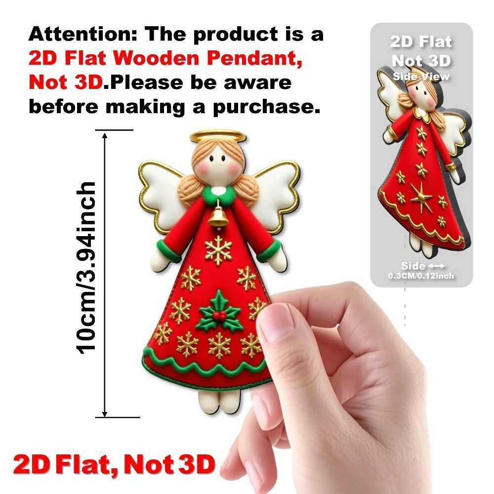 16pcs Artificial Wood Angel Ornaments with Golden Star Ribbon Bows 2D Flat Pendants for Christmas Thanksgiving New Year Decor C251030