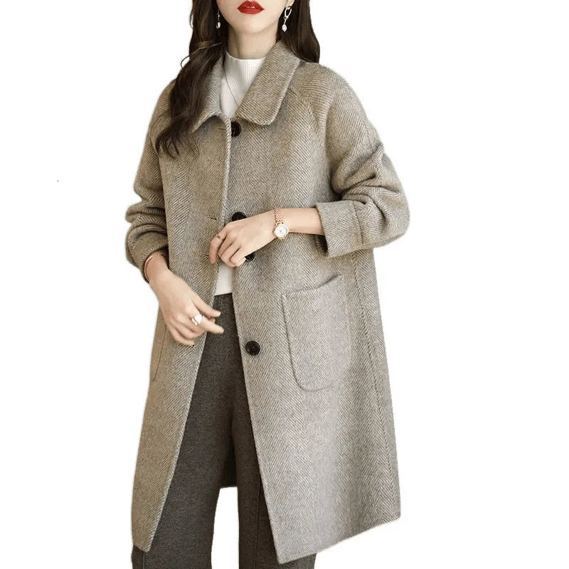Plus Size Womens Thickened Woolen Coat Of The Season Autumn Winter Style Small Korean Version Slimming Med 251028