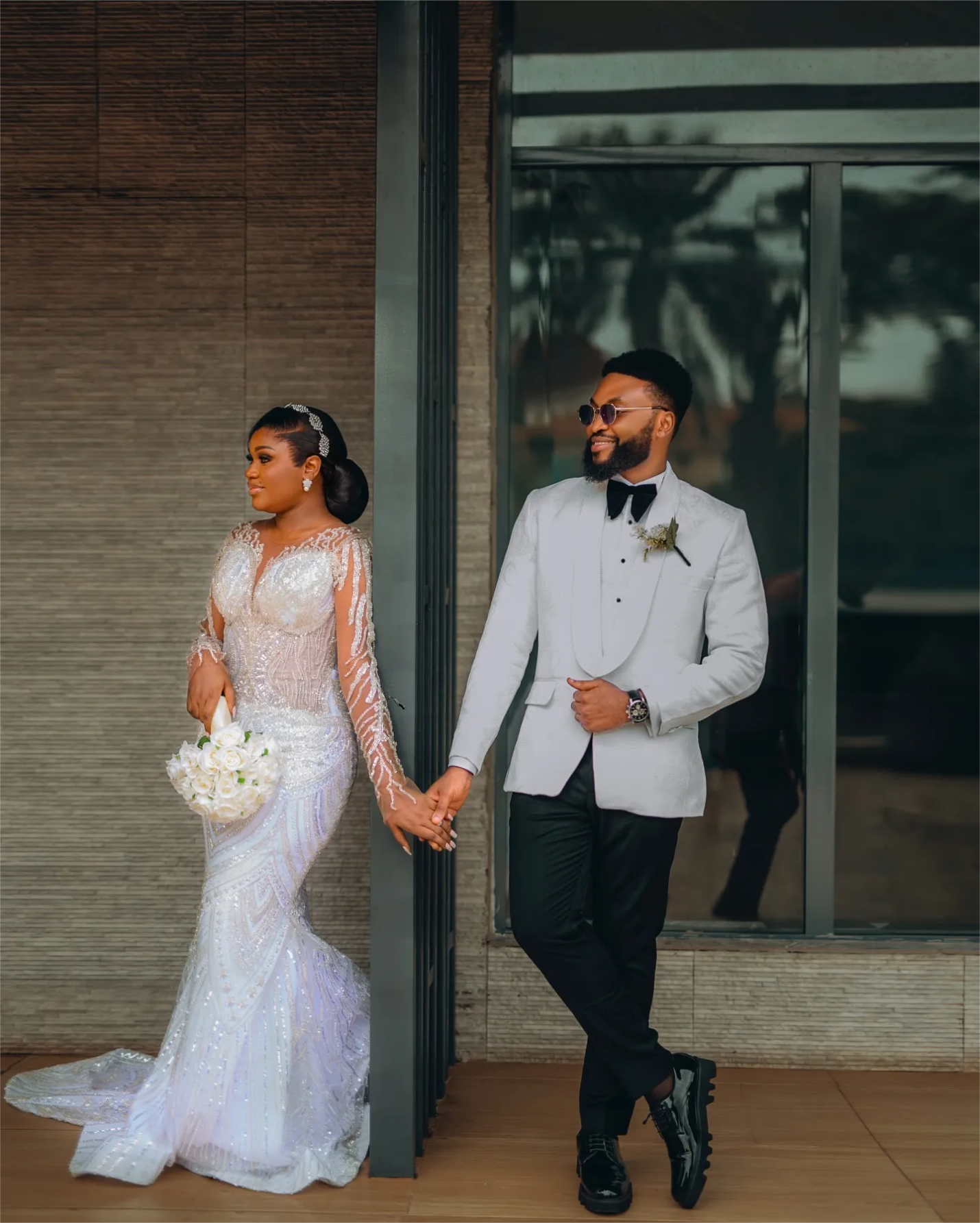 Ivory Mermaid Wedding Dresses Plus Size Lacefull Beaded Detachable Train Full Sleeves Bridal Gowns Dress