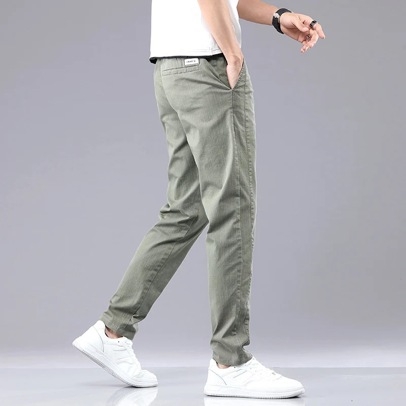 6 Colour Summer Mens Classic Cotton Solid Color Fashion Business Casual Pants Elastic Waist Korean Fashion Men Clothing 2838 251028