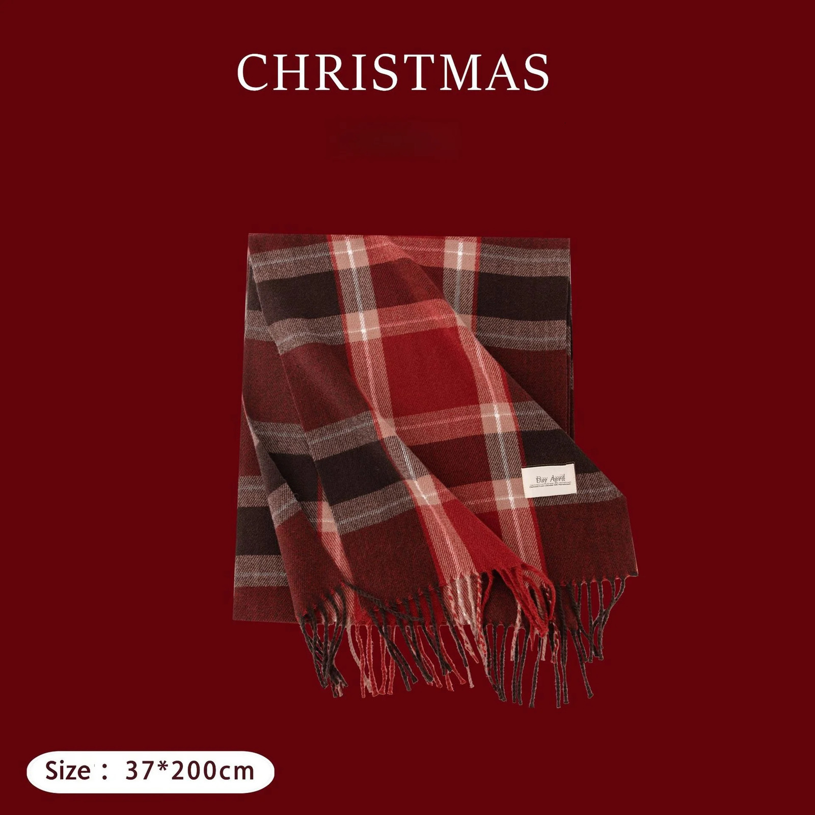Christmas Red Scarf For Women Cashmere Plaid Printed Plush Scarf Trend Premium Warm Shawl Tassel Scarves 251023