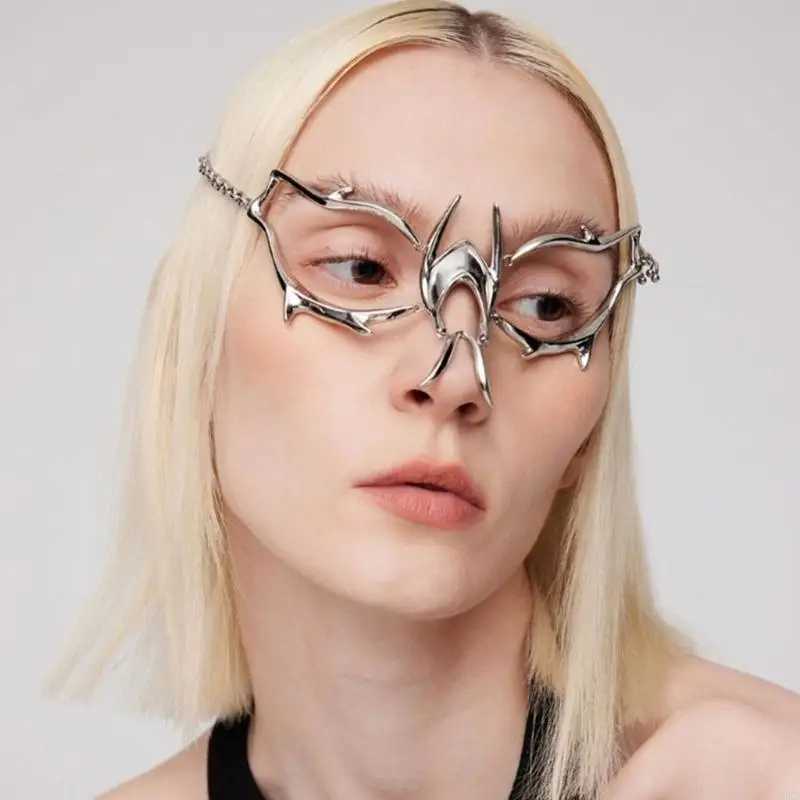 N5KA 2Pcs Punk Cyborgs Masquerade Mask Half Face Magics Balls Metal Mask Irregular Fluid Face Decoration for WomenW251029