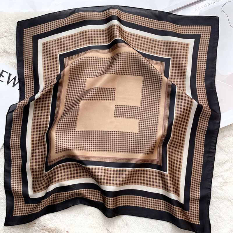 1pcs 70cm Checkerboard Geometric Pattern Silk Scarf for Women Imitation Silk Simple Versatile Headwear Clothing Square ScarfW251029