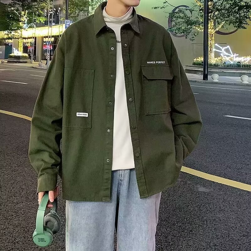 2025 Designer Coat Autumn Men's Workwear Long Sleeve Shirt Loose Fit Plus Size Cardigan Jacket Youth Casual Jacket