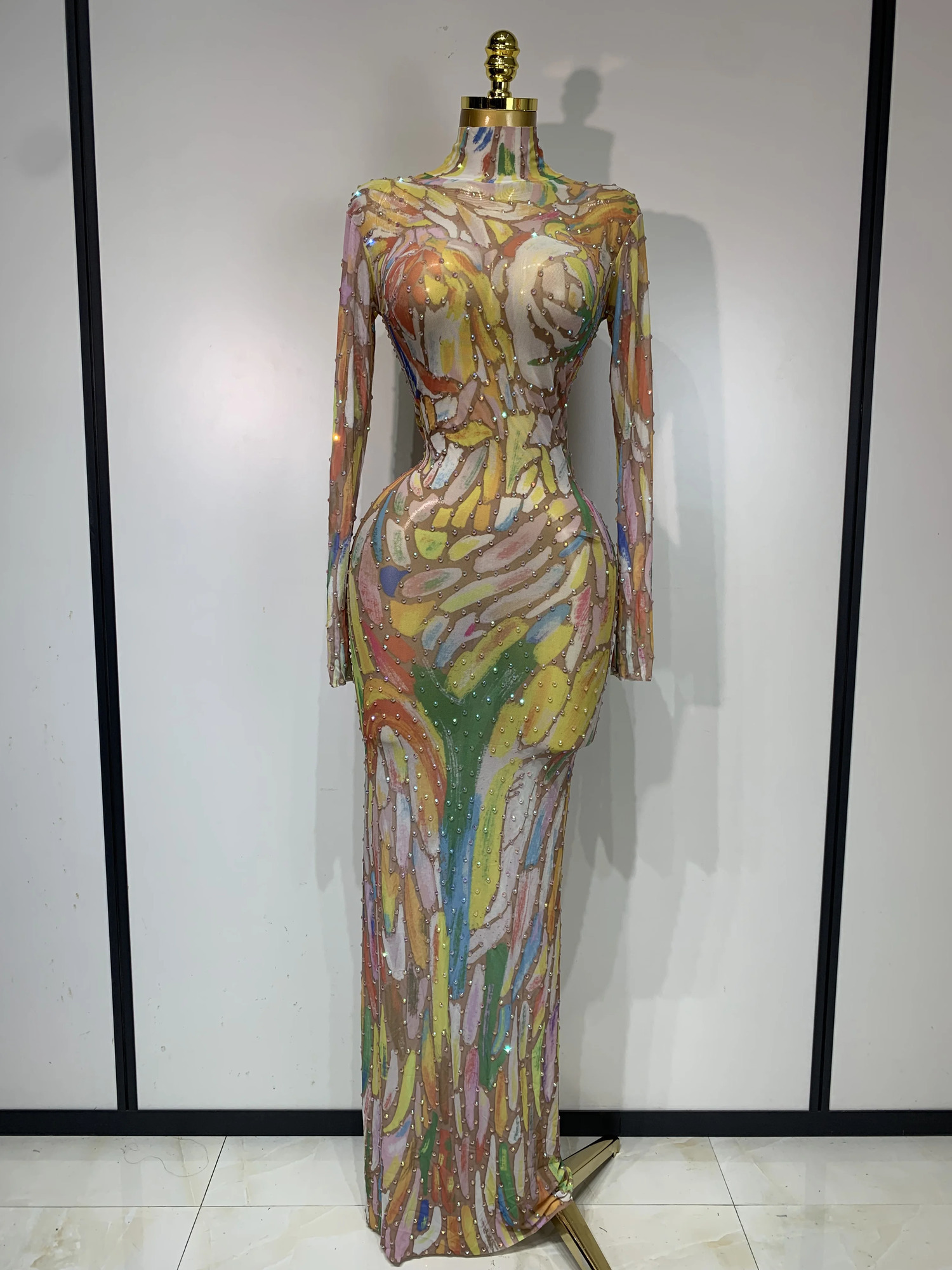 Sparkly Rhinestone Stretchy Mesh See Through Jumpsuit Women Performance Dancer Costume Rompers Party Nightclub Stage Outfit 251027