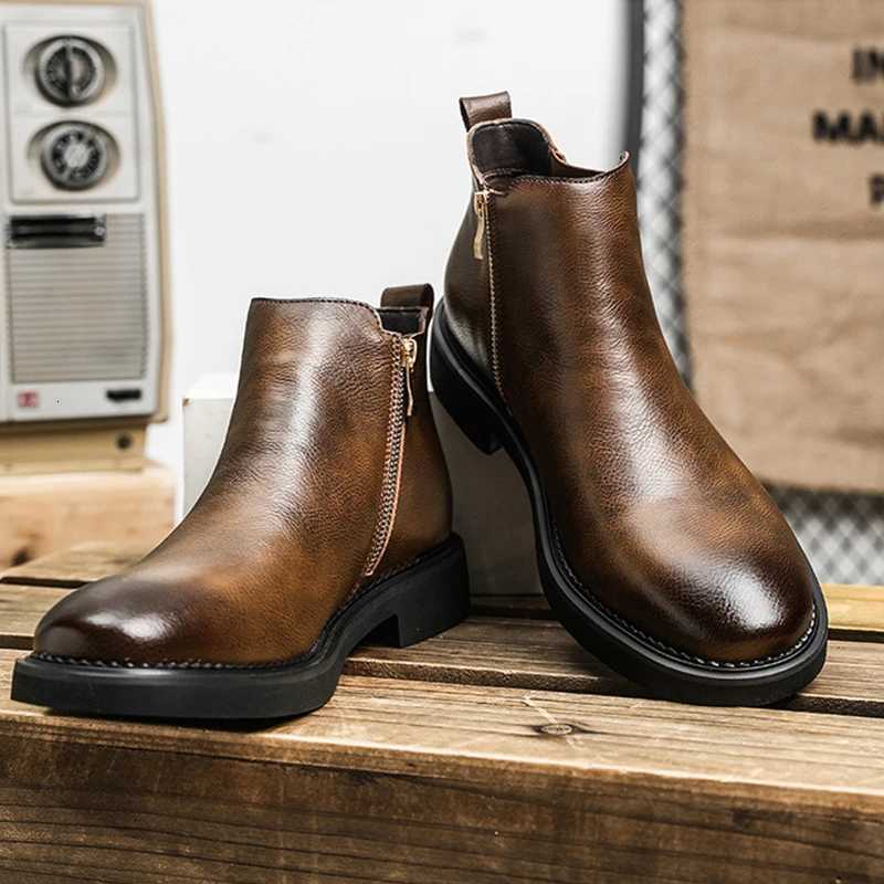 2025 Winter Genuine Leather Shoes Mens Fashion Chelsea Boots Warm Plush British Style Cow Leather Brand Male Footwear D560 Z251029