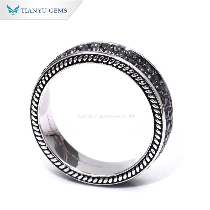 Tianyu Gems 2mm Round Cut Black Moissanite 2ctw Gemstone Men Ring 925 Sterling Silver Gold Plated Band Rings Custom Made for Men