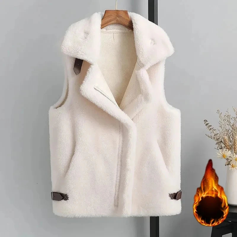 Womens Lambswool Fur One Vests Loose Waistcoat Warm Vest Outside Wear Fashion Autumn Winter 251029