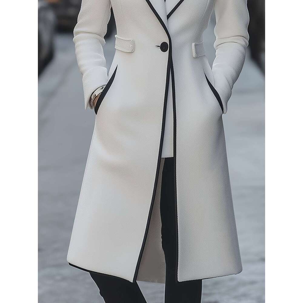 New Collared Longline Coat Women S Slim Fit Fleece Overcoat For Autumn And Winter Solid Color Style