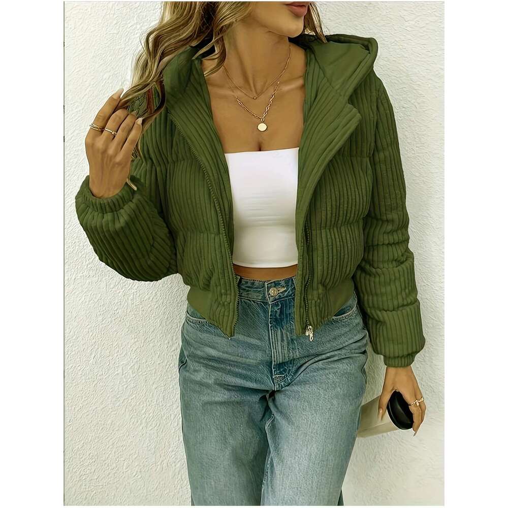 Elegant Jacket Elegant Women S Short Zip Up Hooded Jacket Full Zip Closure H Line Silhouette Flared Hem Hine Washable Versatile Casual To Semi Formal