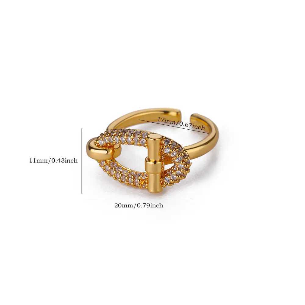 Stainless Steel Oval Hollow Zircon Open Rings For Women Gold Color Trendy Wedding Aesthetic Ring Summer Jewelry Accessories BFFW251030