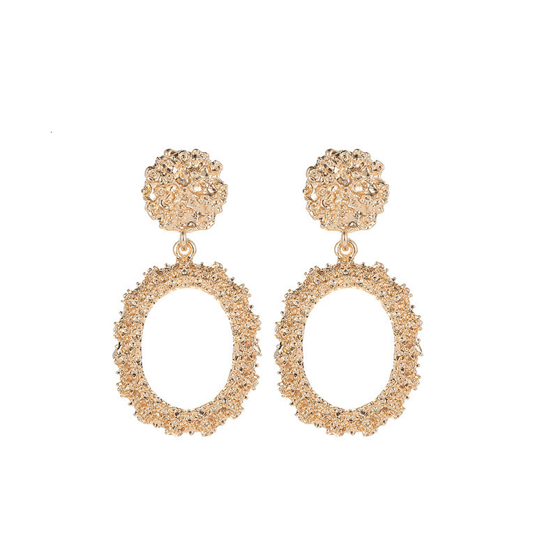 New Arrival Personality Geometric Frosted Stud Exaggerated Circle Relief Women Earrings