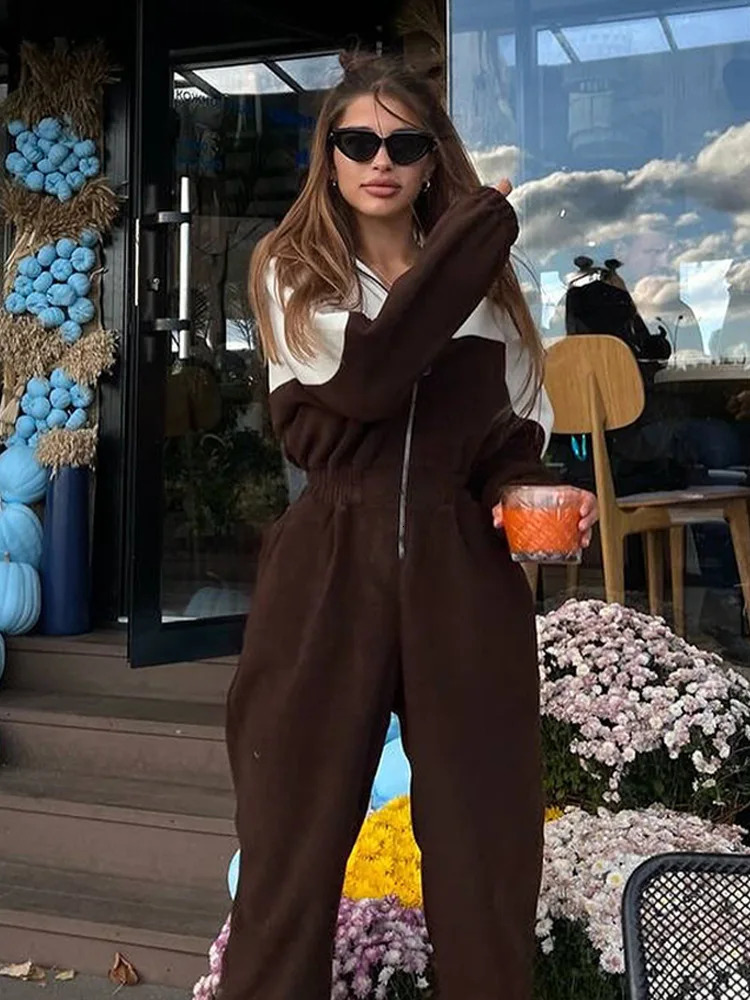 Autumn Women Jumpsuits Rompers Zipper Overalls High Waist Y2k Streetwear Casual Jumpsuit Work One Piece Full Sleeve Long Pants 251028
