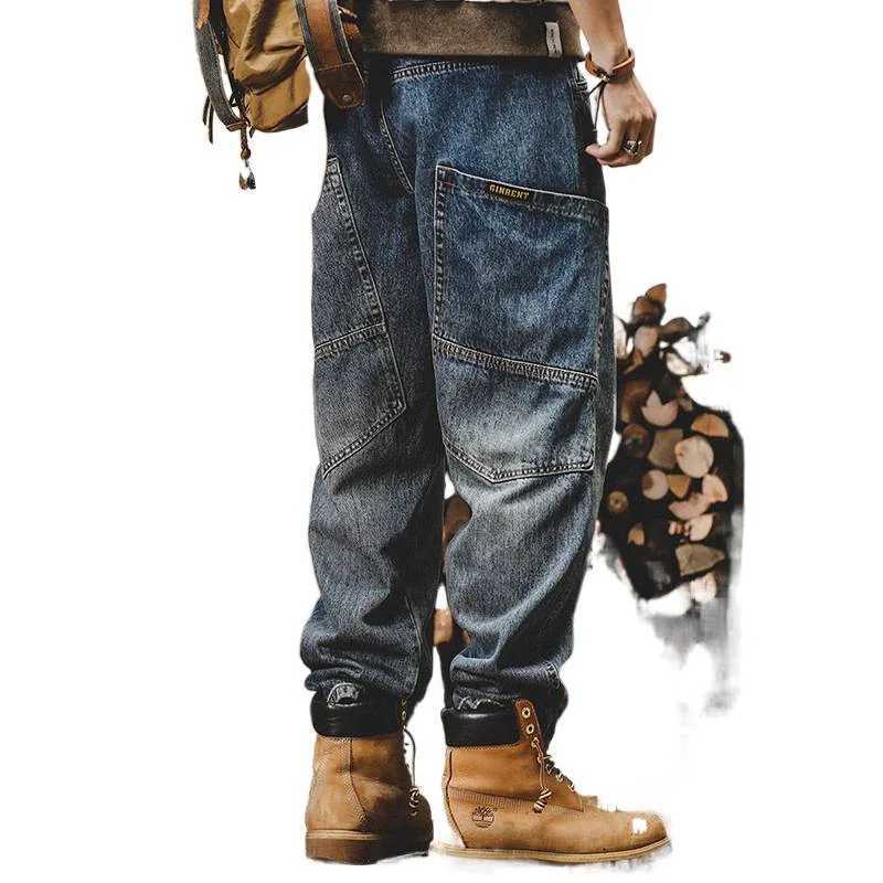 American Retro Jeans Men Autumn High StreetinsTrendy Cargo Pants Men Loose Fit Plus Size Straight WideLeg Pants J251030