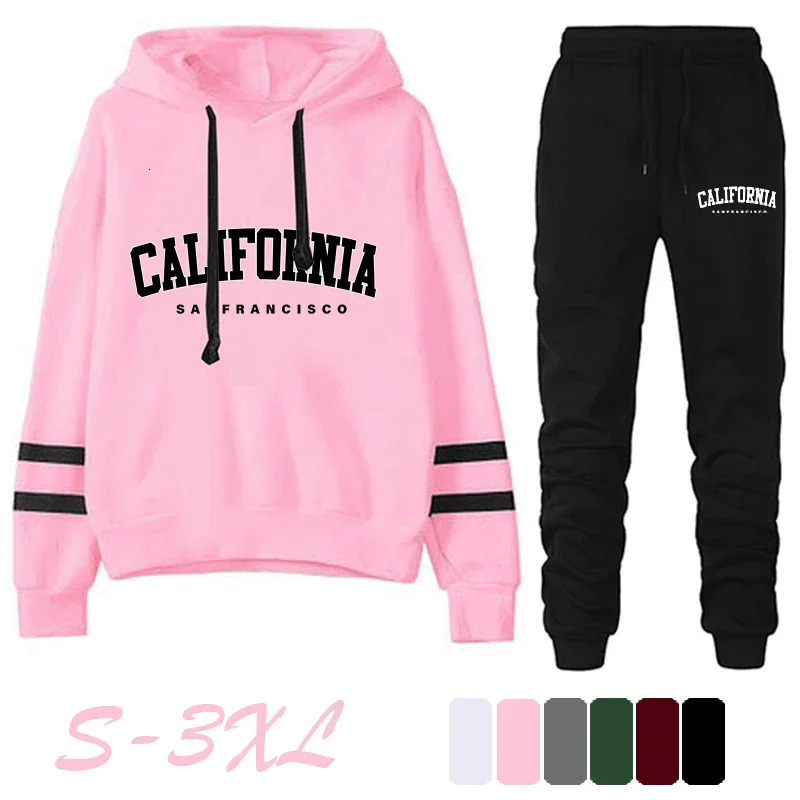 California Womens Tracksuit Casual Stripe Versatile Hooded Sweatshirt or Pants Suit Simplicity s Street Outfits S3XL 251028