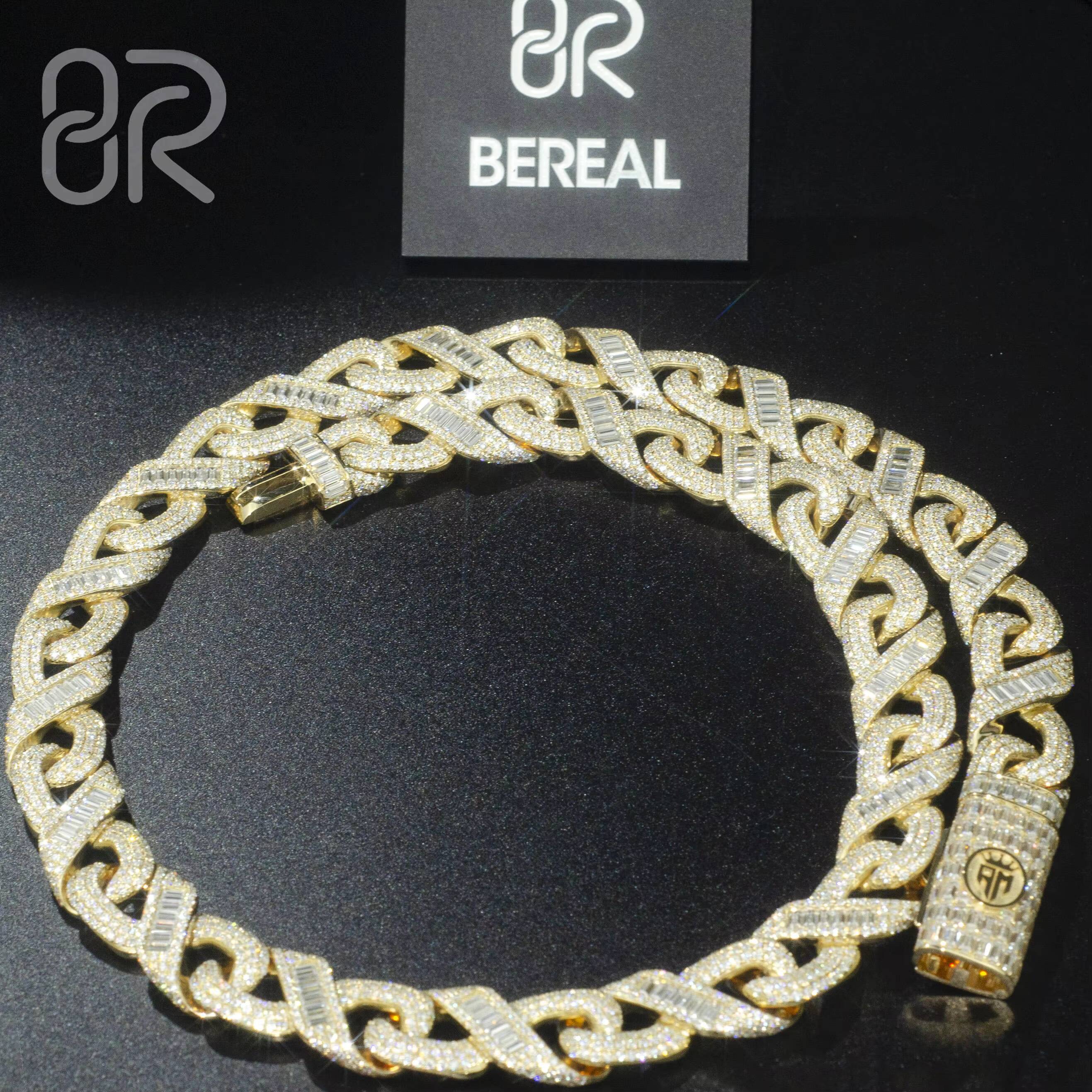 Custom 14MM Moissanite Cuban Chain Necklace Popular Shine Brightly 18K Gold Plated 925 Silver Cuban Link Chain for Men Women