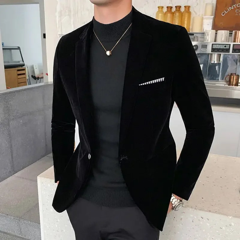 Mens Blazer Fashion Business Corduroy Shirt Gentleman British Style Casual Slimfit Wedding Work Jacket 5XL 251028