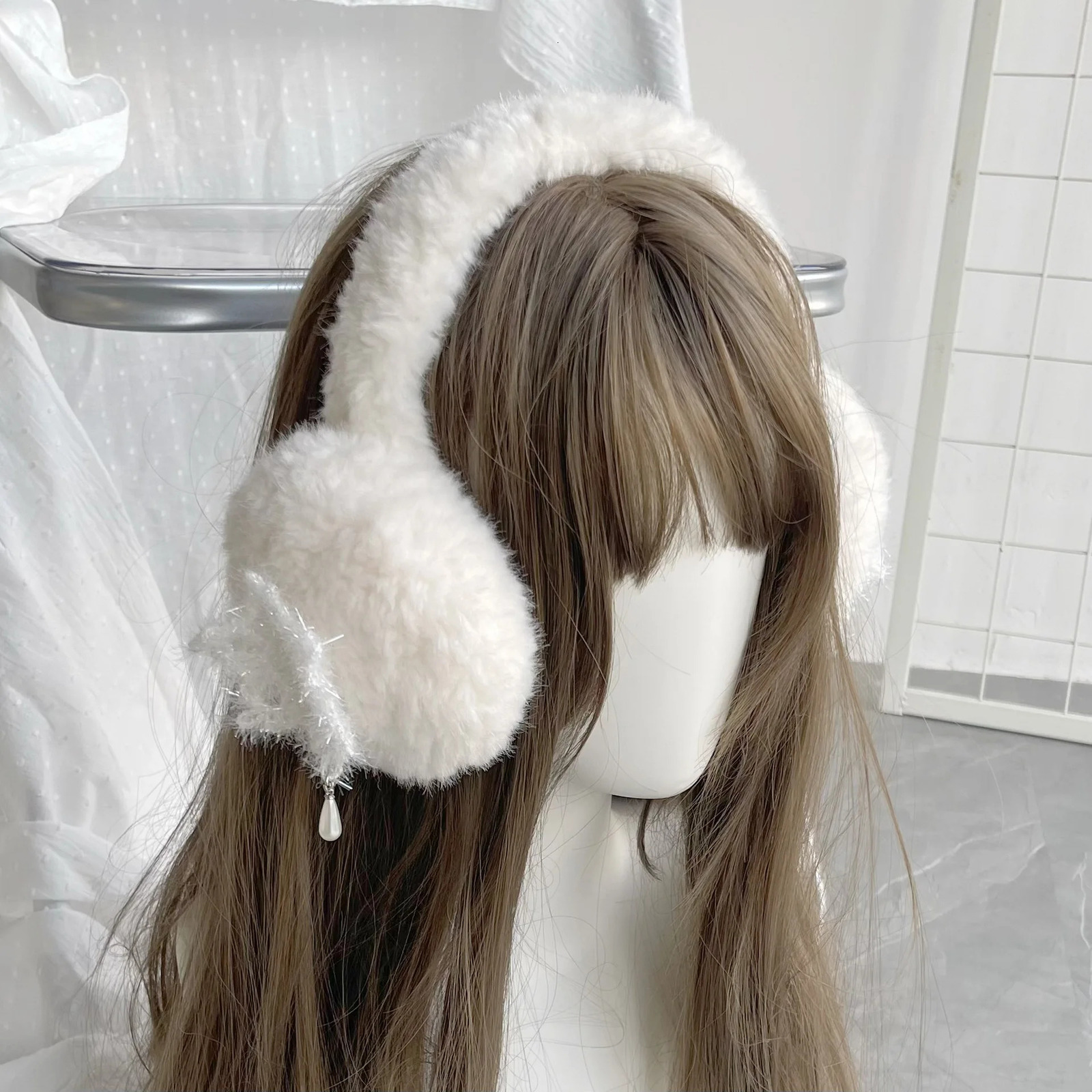 winter lamb fur solid color fluffy ear muffs simple and versatile outdoor riding warm ear covers for women 251024