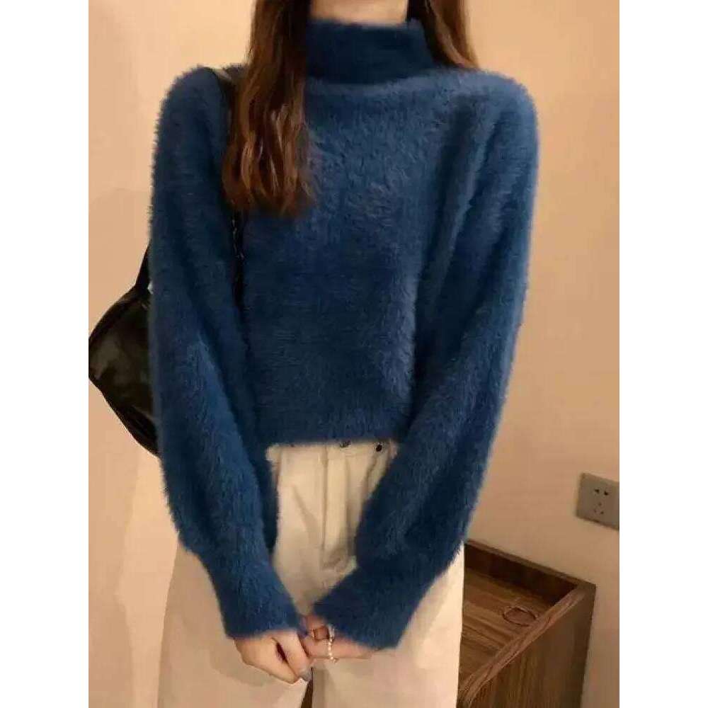 2025 Winter Imitate Mink Wool Hot Fleecing Female Turtleneck Elastic Casual Sweater Women Knitted Tops Pullovers Soft Warm Designer Sweater Women Bear