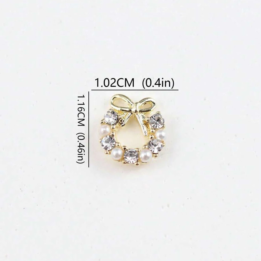 10Pcs 3D Metal Gold Silver Christmas Wreath Bowknot Rhinestone Pearl Nail Art DecorationsJewelry Charms DIY Accessoires Supplies 251027
