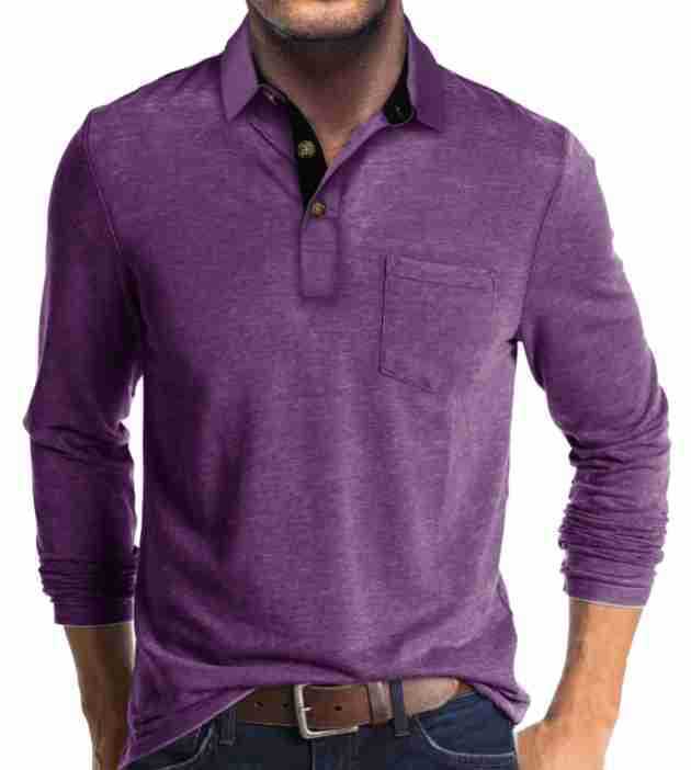 Slim Fit Long Sleeve Turn-Down Collar Color Cotton Stretch Polo Shirt Breathable, Wear-Resistant, High Elasticity Polo