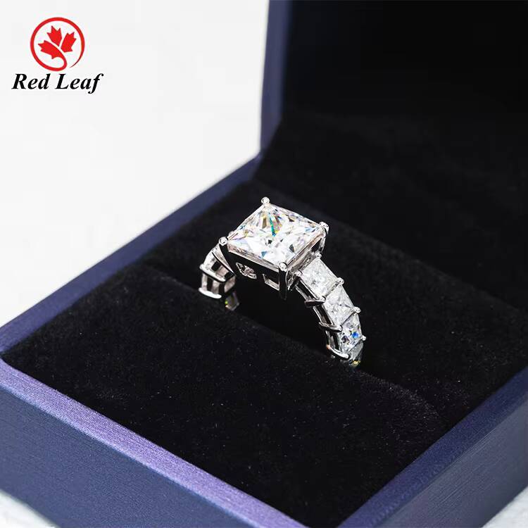Redleaf Trendy Fine Jewelry Square Cut Moissanite Rings 925 Silver Plated 18K White Gold Plated Engagement Ring